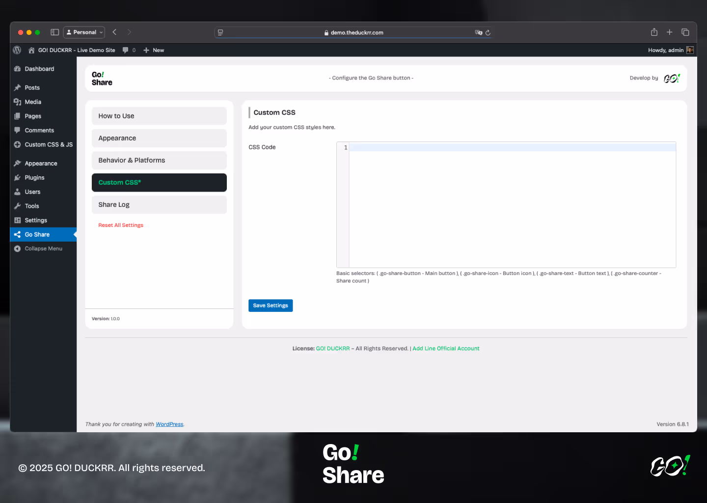 Custom CSS setting for go share plugin.